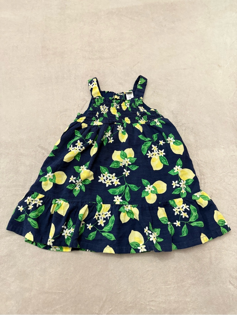 Little Me Navy Blue Lemon Print Sun Dress Ruffle Hem Smocked Toddler 24M